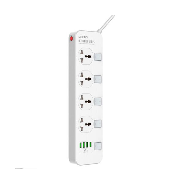 

Сетевой фильтр LDNIO SC4408, 4 Розетки + 4 USB, 2 м, сечение 3х0,75мм, White, Box