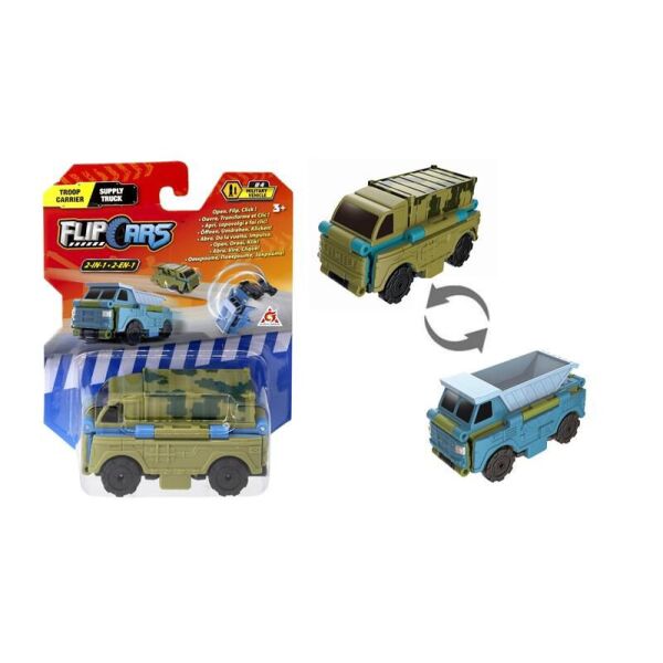 

Flip Cars Машинка-трансформер 2 в 1 Военный грузовик и Самосвал