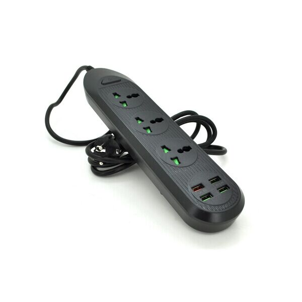 

Сетевой фильтр ТВ-Т16, 4 розетки + 3 USB, 2 м, сечение 3х0,75мм, 3000W, Black, Box