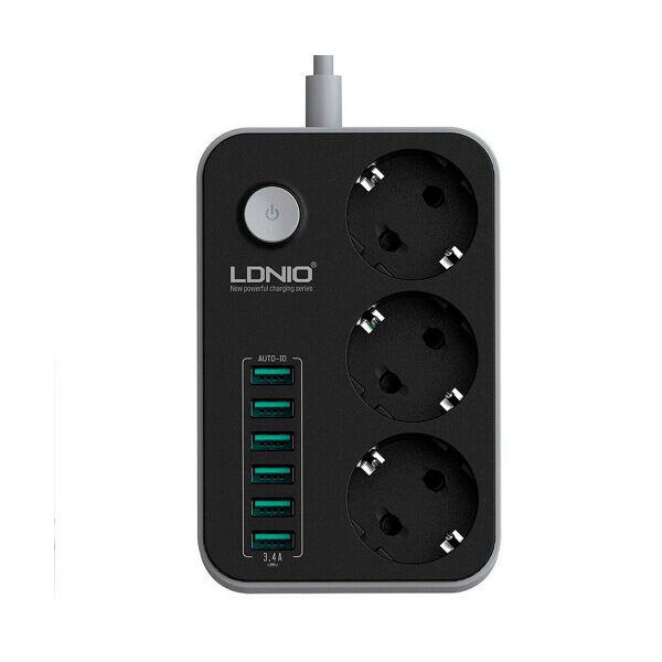 

Сетевой фильтр LDNIO SE3631, 3 Розетки + 6 USB, 2 м, сечение 3х0,75мм, Black, Box