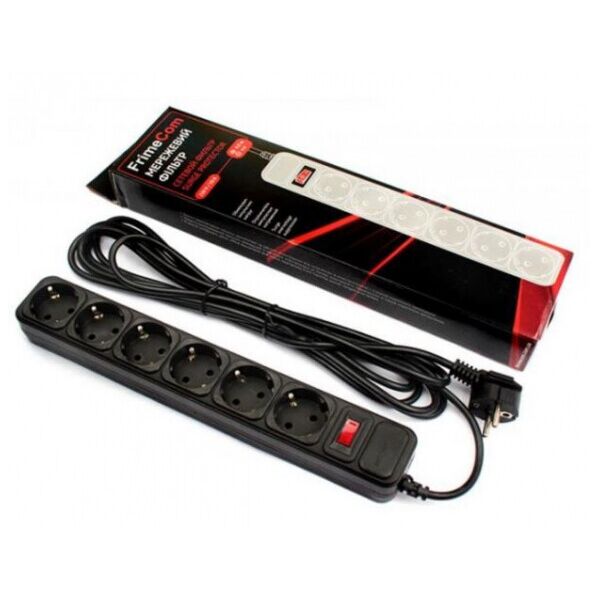 

Сетевой фильтр FRIMECOM FC-B4006W, 220В 10А, 6 розеток, 3м, черный, box Q30