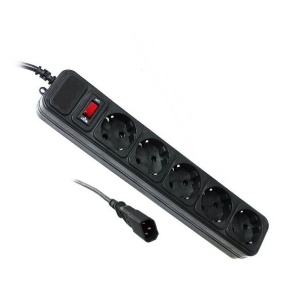 

Сетевой фильтр Gembird 1.8м 5роз. с выключателем, UPS-вилка, черный