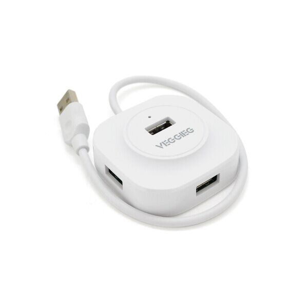 

Хаб VEGGIEG V-U2407 USB 2.0 4 порта, 480Mbts, питание от USB, White, 0,3m, Box