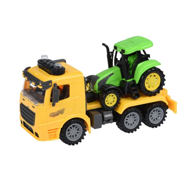 

Машинка инерционная Same Toy Truck Тягач желый с трактором со светом и звуком 98-613AUt-1