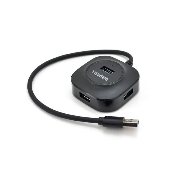 

Хаб VEGGIEG V-U3401 USB 3.0 4 порта, 480Mbts, питание от USB, Black, 0,3m, Box