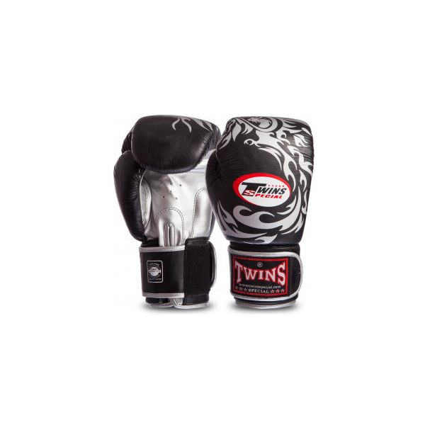 

Перчатки боксерские кожаные на липучке TWINS-DRAGON-Rep (14 унции) 0270-S Черный-серебряный