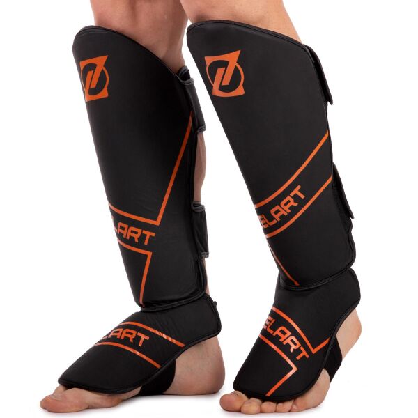 

Защита для голени и стопы Муай Тай, ММА, Кикбоксинг кожаная Zelart VL-3152 L Черный-оранжевый