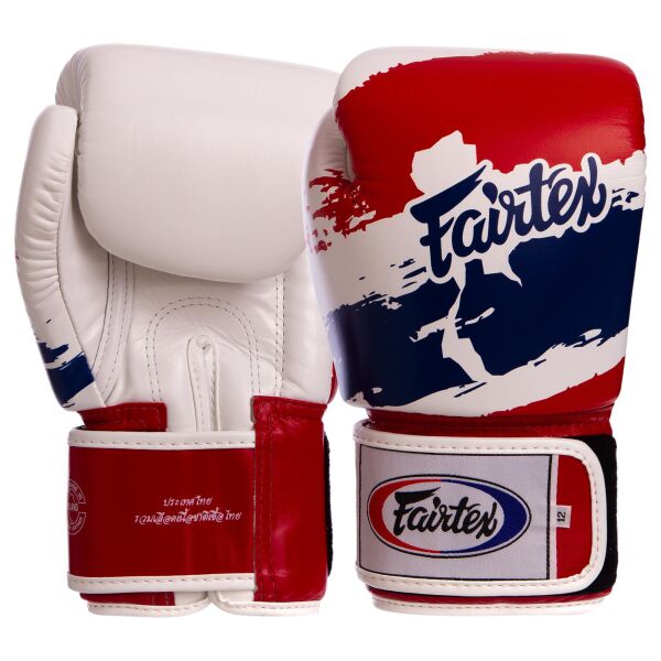 

Перчатки боксерские кожаные FAIRTEX BGV1-THAI THAI PRINT 14 унции белый-синий-красный
