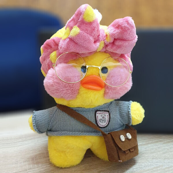 

Мягкая игрушка Уточка LaLafanfan (Лалафан) Желтая 30 см Оригинал в одежке с очками и сумочкой