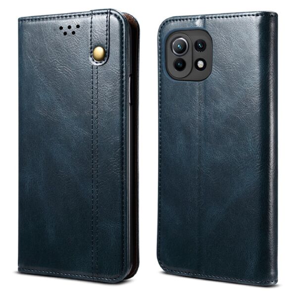 

Чехол книжка для Xiaomi Mi 11 Lite боковой с отсеком для визиток, Global Case, Темно-синий