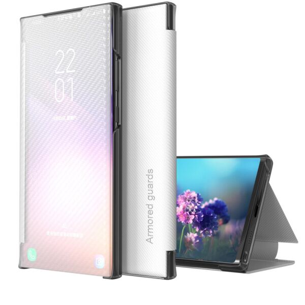 

Чехол книжка для Xiaomi 11T боковой с полупрозрачной крышкой, Carbon Fiber, Белый