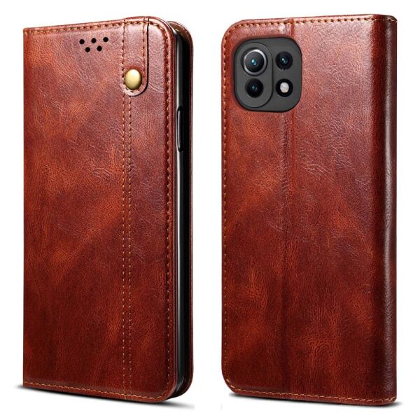 

Чехол книжка для Xiaomi Mi 11 Lite боковой с отсеком для визиток, Global Case, Коричневый