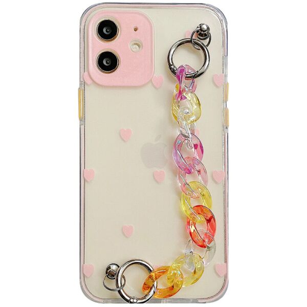 

TPU+PC чехол Colorspot с ремешком-цепью для Apple iPhone 11 (6.1") Pink hearts