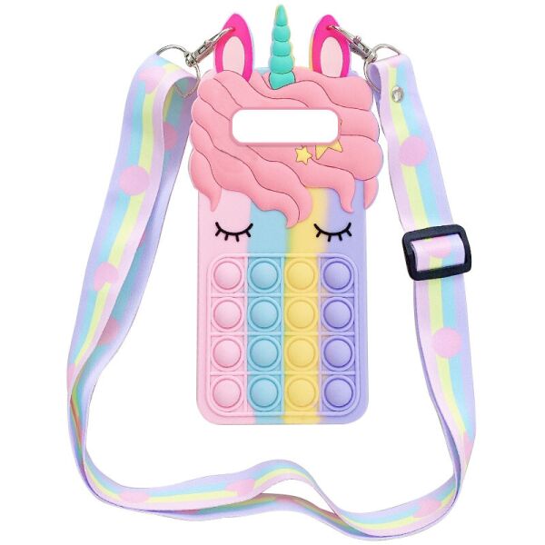 

Фигурный силиконовый 3D чехол Pop it Bubble Unicorn на ремешке для Samsung Galaxy S10+ Разноцветный