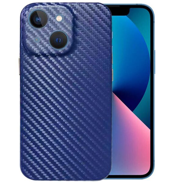 

Кожаный чехол Leather Case Carbon series для Apple iPhone 13 (6.1") Синий