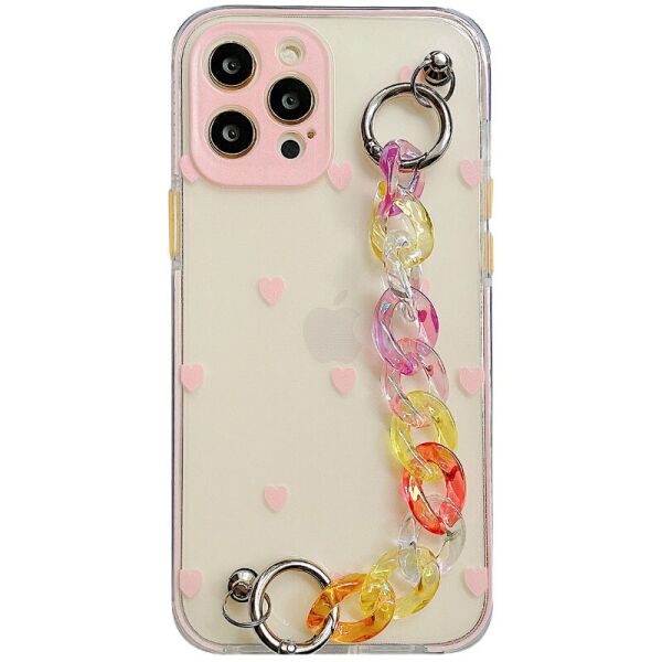 

TPU+PC чехол Colorspot с ремешком-цепью для Apple iPhone 12 Pro (6.1") Pink hearts