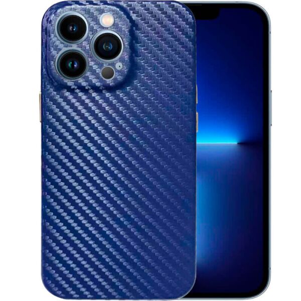 

Кожаный чехол Leather Case Carbon series для Apple iPhone 13 Pro (6.1") Синий