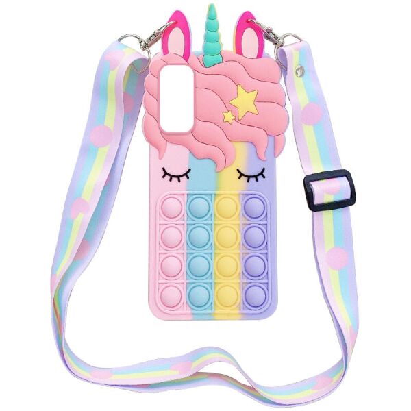 

Фигурный силиконовый 3D чехол Pop it Bubble Unicorn на ремешке для Samsung Galaxy S20+ Разноцветный