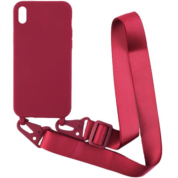 

Чехол Crossbody с длинным цветным ремешком для Apple iPhone XS Max (6.5") Бордовый