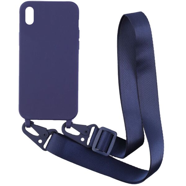 

Чехол Crossbody с длинным цветным ремешком для Apple iPhone XR (6.1") Синий