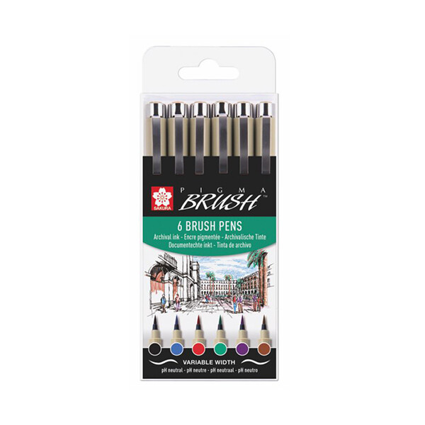 

Набор лайнеров кистей Sakura Pigma Brush Basic 6 цветов (POXSDKBR6)