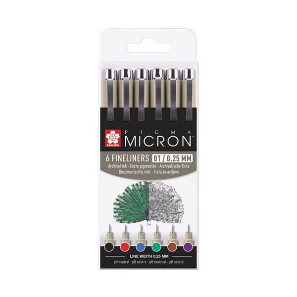 

Набор лайнеров кистей Sakura Pigma Micron 01 Basic 6 цветов (POXSDK016)