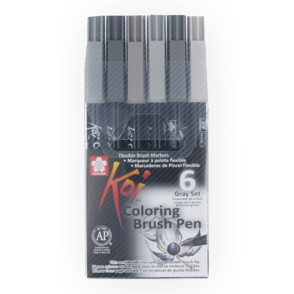 

Набор акварельных маркеров Sakura KOI Coloring Brush Pen Gray 6 цветов (XBR-6)