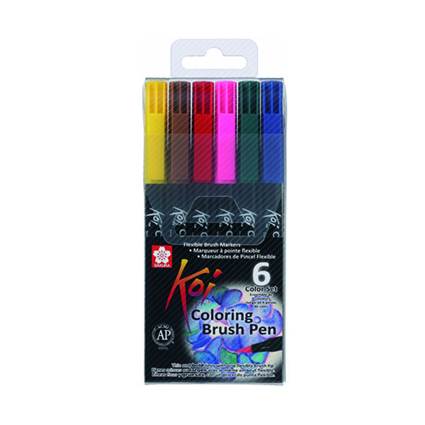 

Набор акварельных маркеров Sakura KOI Coloring Brush Pen 6 цветов (XBR6B1)