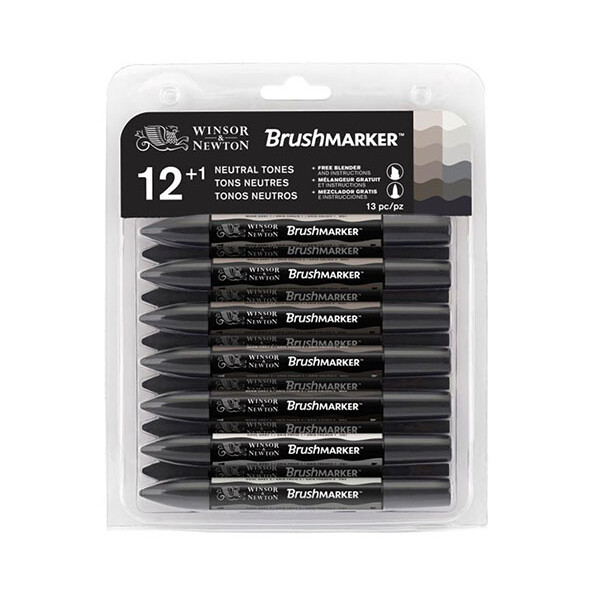 

Набор двухсторонних маркеров Winsor Newton Brushmarker Серые 12 цветов (290031)
