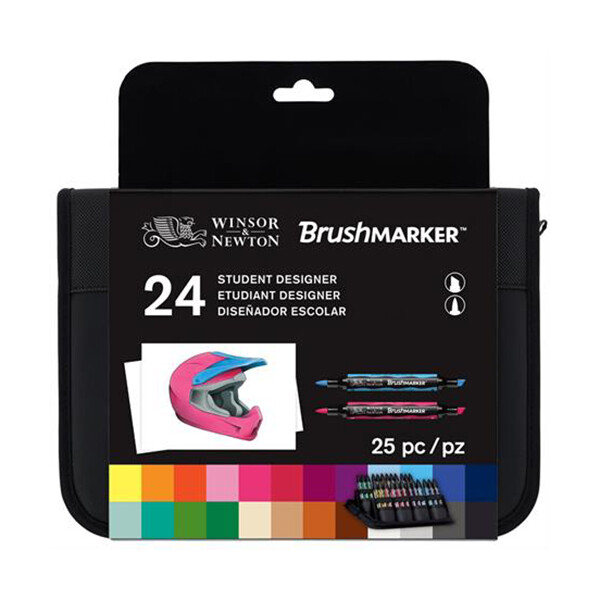 

Набор двухсторонних маркеров Winsor Newton Brushmarker Student Designer 24 цвета + сумка пенал (290079)