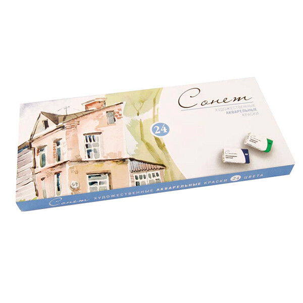 

Набор акварельных красок ЗХК Невская палитра Сонет 24 цвета кювета картонная коробка (350814)