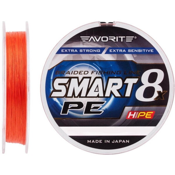 

Шнур Favorite Smart PE Red Orange 8x 150m #1.5/0.202mm 11.4kg