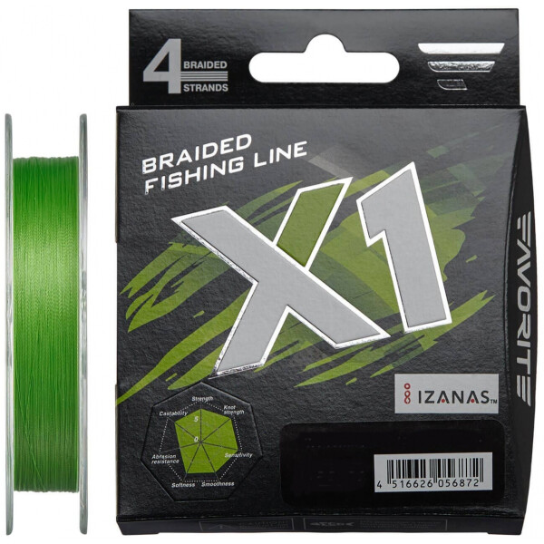 

Шнур Favorite X1 PE Light Green 4x 150m #0.8/0.148mm 6.8kg