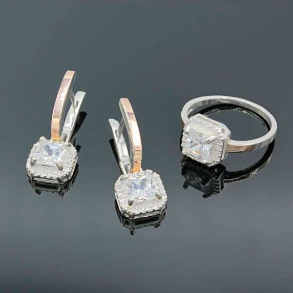 

Серебряное кольцо и серьги Diva Магический квадрат золотые вставки белый фианит 18 размер (003г)