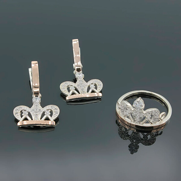 

Серебряное кольцо и серьги Diva Корона с золотыми вставками 16 размер (007.1)