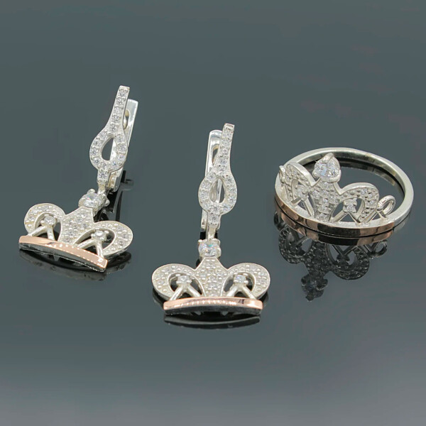 Акция на Серебряное кольцо и серьги Diva Корона золотые вставки 18 размер (007.2) от Allo UA