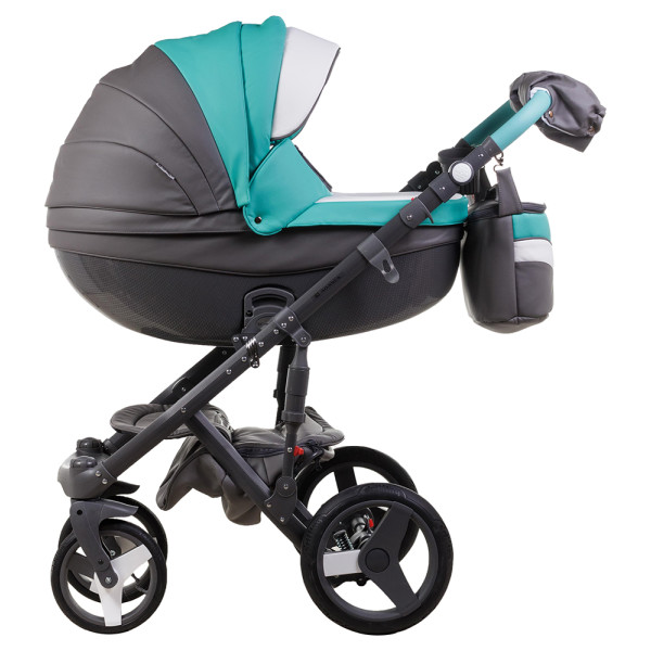 

универсальная 2 в 1 Adamex Monte Deluxe Carbon кожа 100% D106 серый-бирюзовый-белый (графит карбон и рама)
