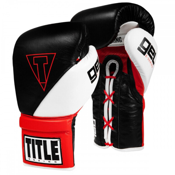 

Боксерские перчатки TITLE GEL E-Series Lace Training Gloves (16oz) Черные с белым и красным