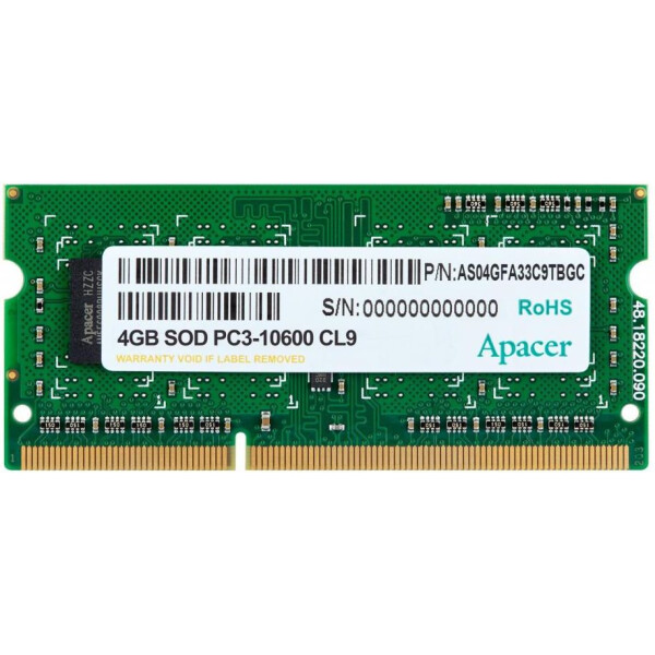 

SoDIMM DDR3 4GB 1333 MHz Apacer (DS.04G2J.K9M)