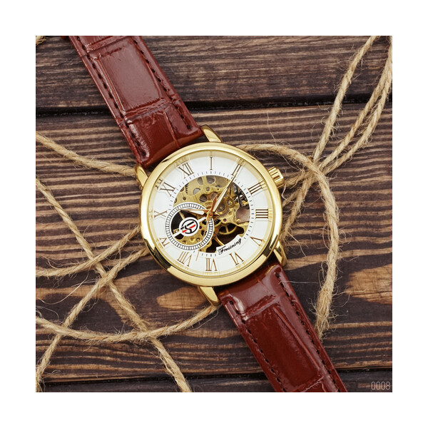 

Наручные часы Forsining 8099 Brown-Gold-White