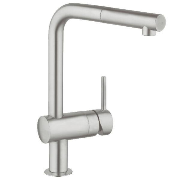 

Смеситель для кухни GROHE Minta с выдвижным L-изливом, сталь