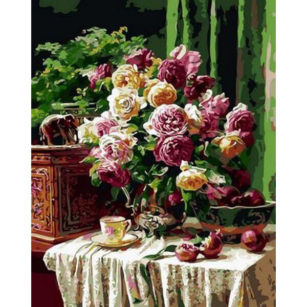 

Картина по номерам Бордовые розы и гранаты. Худ. Анн Мортон, 40x50 см., Mariposa