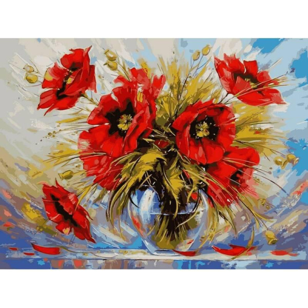 

Картина по номерам Маки в стеклянной вазе. Худ. Зиновий Сыдорив, 30x40 см., Babylon