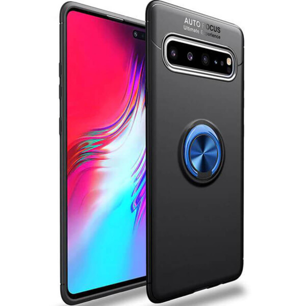 

TPU чехол Deen ColorRing под магнитный держатель для Samsung Galaxy S10+ Черный / Синий