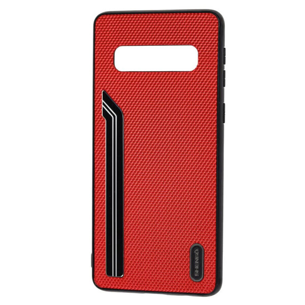 

TPU чехол SHENGO Textile series для Samsung Galaxy S10+ Красный
