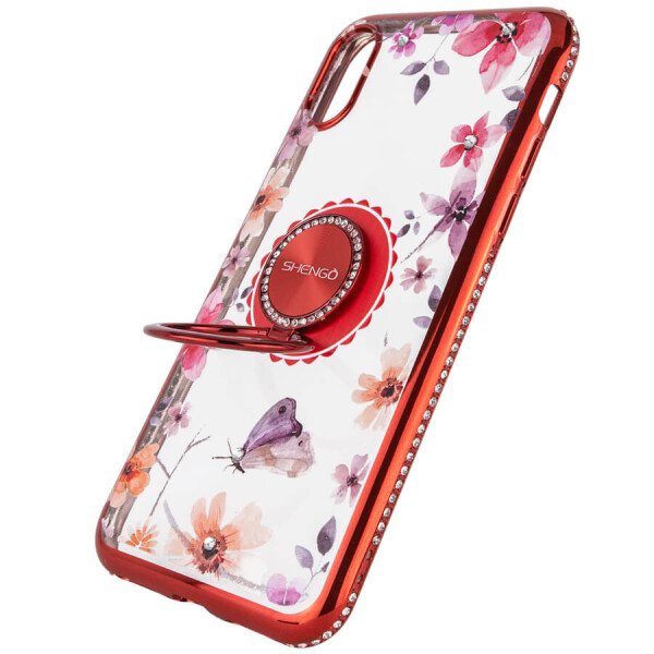 

TPU чехол Shengo со стразами и кольцом-держателем для Apple iPhone XS Max (6.5") Красный