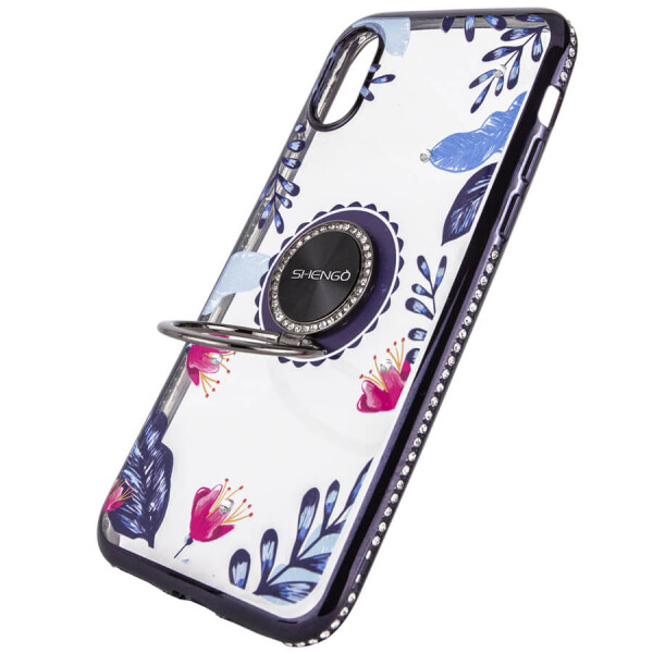 

TPU чехол Shengo со стразами и кольцом-держателем для Apple iPhone XS Max (6.5") Черный