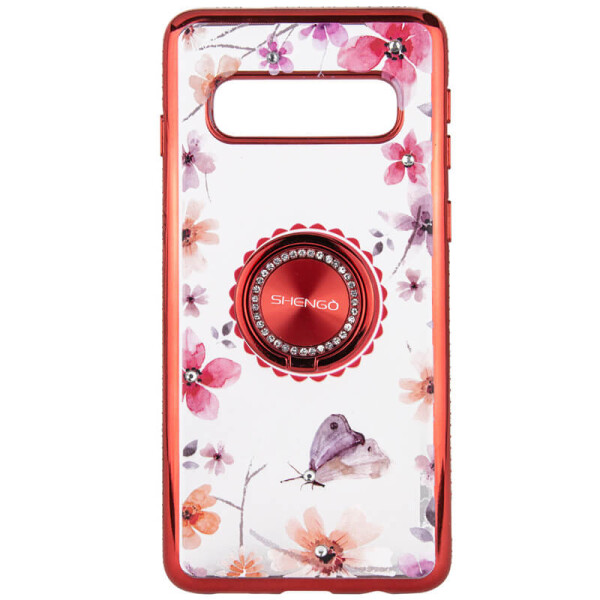 

TPU чехол Shengo со стразами и кольцом-держателем для Samsung Galaxy S10+ Красный