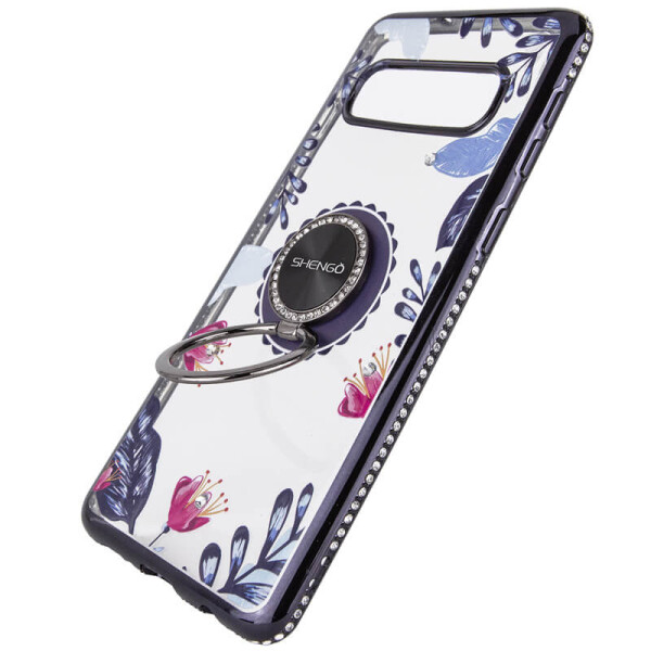 

TPU чехол Shengo со стразами и кольцом-держателем для Samsung Galaxy S10+ Черный