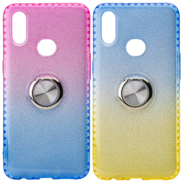 

TPU чехол Shine Gradient с кольцом для Samsung Galaxy A10s Голубой / Желтый
